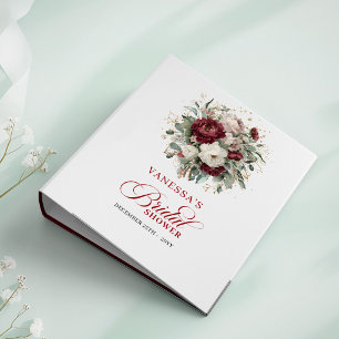 Elegant Burgundy Floral Gold Bridal Shower Memory  3 Ring Binder