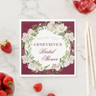 Elegant Burgundy Floral Gold Bridal Shower Welcome Napkins