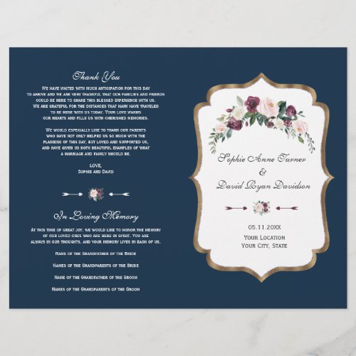 Elegant Burgundy Floral Gold Navy Blue Program