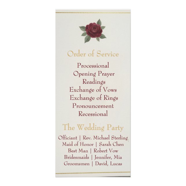 Elegant Burgundy Floral & Gold Wedding Program (Back)