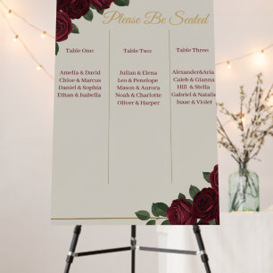 Elegant Burgundy Floral & Gold Wedding Seating Cha Foam Board