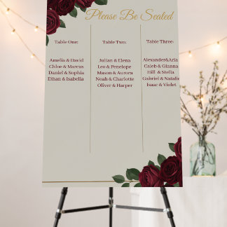 Elegant Burgundy Floral & Gold Wedding Seating Cha Foam Board