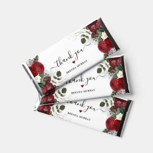 Elegant Burgundy Floral  Greenery Thank You Hershey Bar Favors