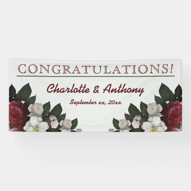 Elegant Burgundy Floral - Hanging Wedding Banner | Zazzle