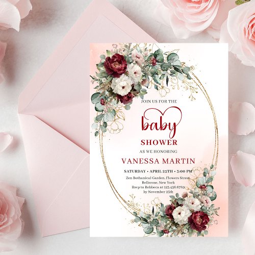 Elegant Burgundy Floral Heart-Shaped Font Baby 