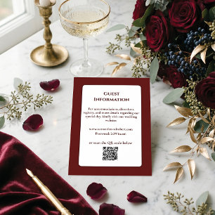 Elegant Burgundy Floral Line Art QR Code Wedding Enclosure Card