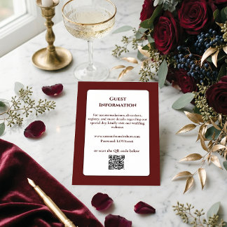 Elegant Burgundy Floral Line Art QR Code Wedding Enclosure Card