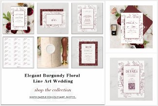 Elegant Burgundy Floral Line Art Wedding