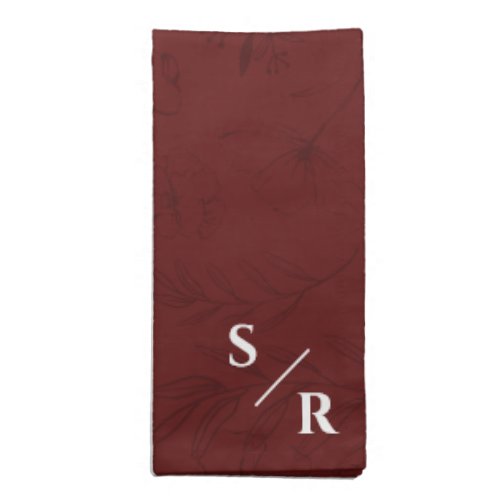 Elegant Burgundy Floral Line Art Wedding Cloth Napkin