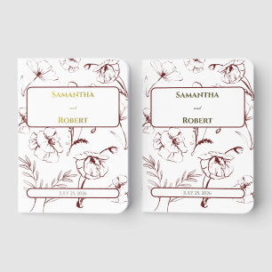 Elegant Burgundy Floral Line Art Wedding Foil Vow Books