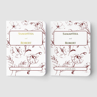 Elegant Burgundy Floral Line Art Wedding Foil Vow Books