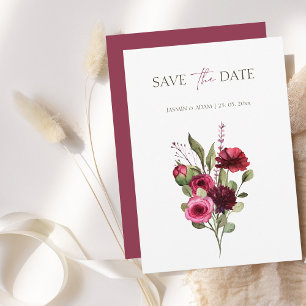 Elegant Burgundy Floral Minimalist Wedding Save The Date