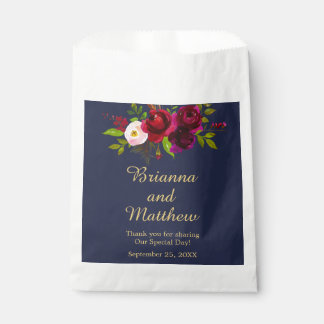 Elegant Burgundy Floral on Navy Blue Favor Bag