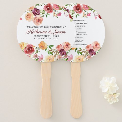 Elegant Burgundy Floral Peony Autumn Wedding Hand Fan