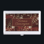 Elegant Burgundy Floral Personalized Business Card Case<br><div class="desc">This is a beautiful simple yet classy flower and vine that is a very elegant look. Add your name to personalize. The burgundy color is beautiful. Add this piece with a few other accessories and you’ll have an over-the-top class business accessory collection. A faux rustic burgundy background adds to the...</div>