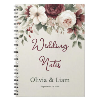 Elegant Burgundy Floral Personalized Wedding Plann Notebook