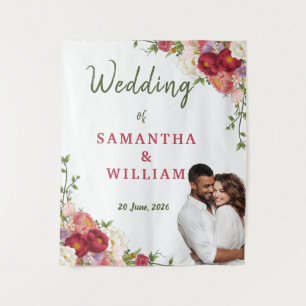 Elegant Burgundy Floral Photo Wedding Backdrop