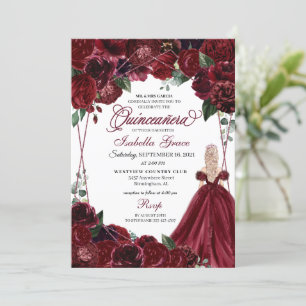 Elegant Burgundy Floral Quinceanera Invitation