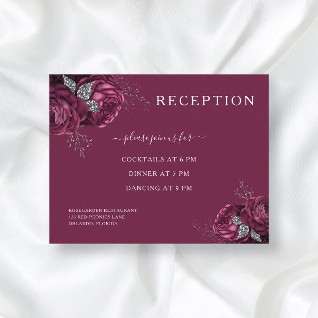 Elegant Burgundy Floral Reception Enclosure Card (Creator Uploaded)