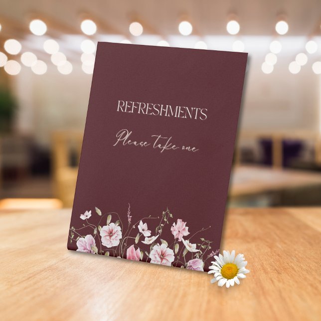Elegant Burgundy Floral Refreshments Table Sign (Creator Uploaded)