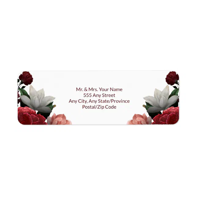 Elegant Burgundy Floral - Return Address Label | Zazzle