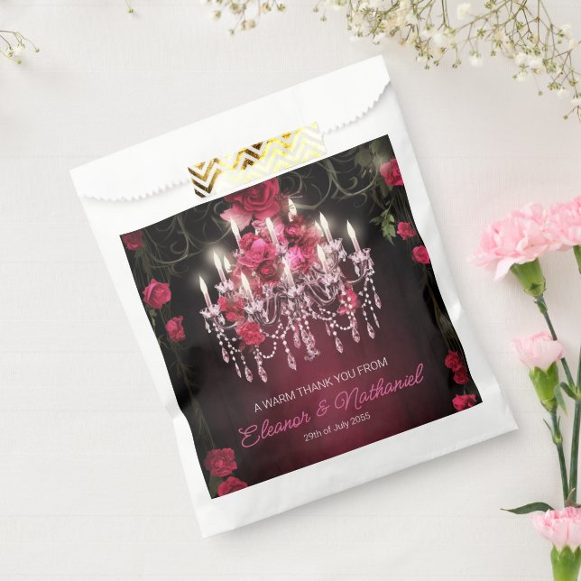 Elegant Burgundy Floral Roses Chandelier Wedding Favor Bag (Sealed)