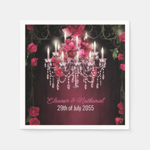 Elegant Burgundy Floral Roses Chandelier Wedding Napkins