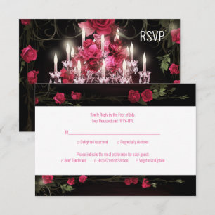 Elegant Burgundy Floral Roses Chandelier Wedding RSVP Card