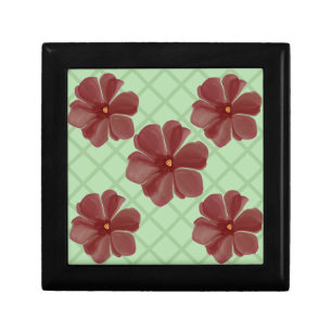 Elegant Burgundy Floral & Sage Green Lattice Patte Gift Box