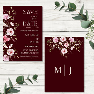 Elegant Burgundy Floral Save the Date Card