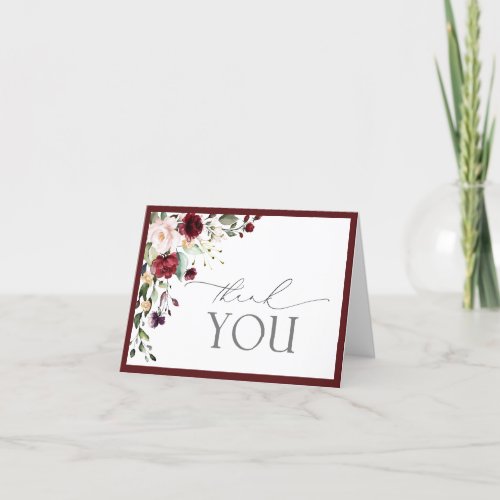 Elegant Burgundy Floral ScriptThank You Card