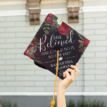 Elegant Burgundy Floral 'She Believed' Graduate Graduation Cap Topper<br><div class="desc">An elegant girly graduation cap topper featuring a black background with burgundy and ivory watercolor flowers and greenery,  the insipirational quote 'SHE BELIEVED SHE COULD DO IT. SO SHE DID!',  a white graduation cap,  name and class year.</div>