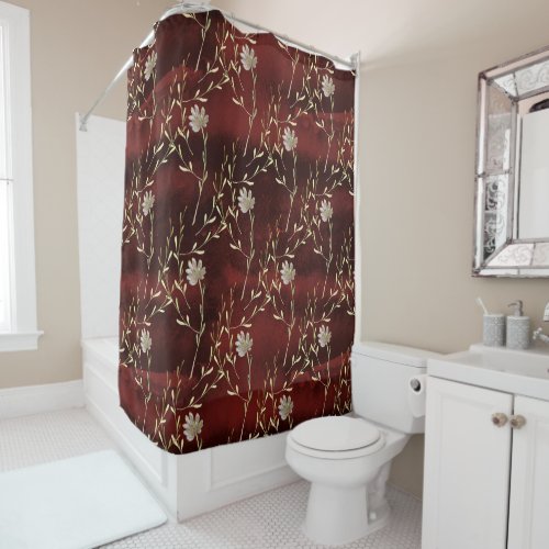 Elegant Burgundy Floral Shower Curtain