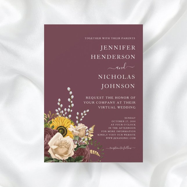 Elegant Burgundy Floral Virtual Wedding Invitation (Creator Uploaded)