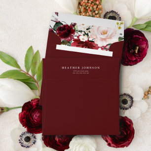 Elegant Burgundy Floral Watercolor Bridal Shower Envelope