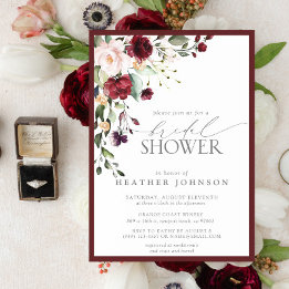 Elegant Burgundy Floral Watercolor Bridal Shower Invitation