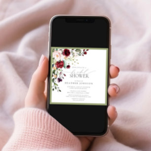 Elegant Burgundy Floral Watercolor Bridal Shower Invitation