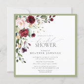Elegant Burgundy Floral Watercolor Bridal Shower Invitation (Front)