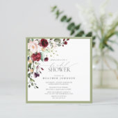 Elegant Burgundy Floral Watercolor Bridal Shower Invitation (Standing Front)