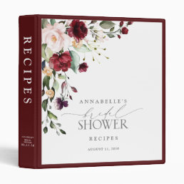 Elegant Burgundy Floral Watercolor Shower Recipe 3 Ring Binder