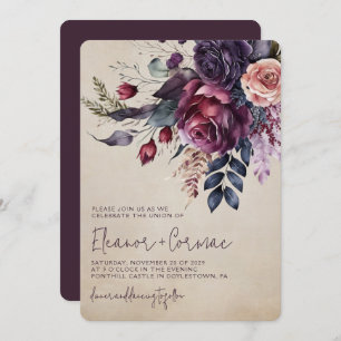 Elegant Burgundy Floral Watercolor Wedding  Invitation