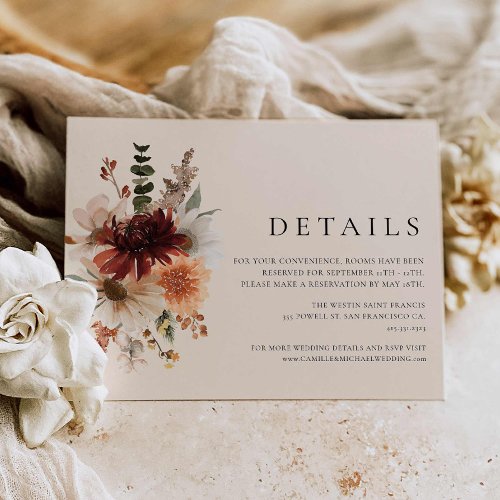 Elegant Burgundy Floral Wedding Details Card