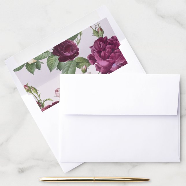 Elegant Burgundy Floral Wedding Envelope Liner (Desk)