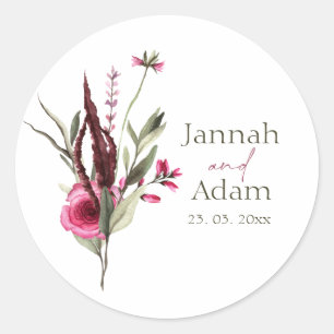 Elegant Burgundy Floral Wedding Favor Classic Round Sticker
