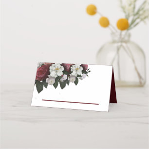 Elegant Burgundy Floral -Wedding Folded Place Card