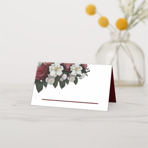 Elegant Burgundy Floral _Wedding Folded Place Card