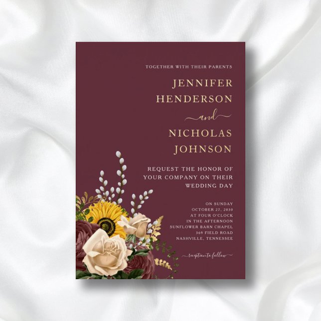 Elegant Burgundy Floral Wedding Gold Foil Invitation (Creator Uploaded)