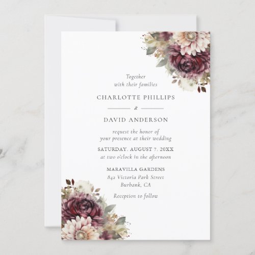 Elegant Burgundy Floral Wedding Invitation