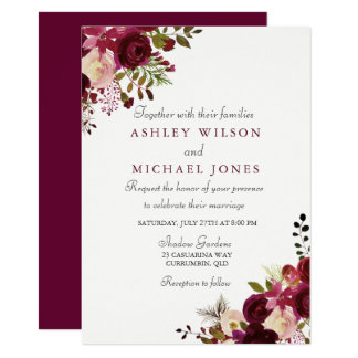 Elegant Burgundy Floral Wedding Invitation