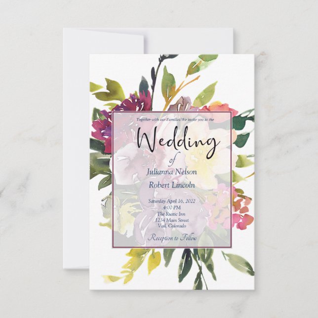 Elegant burgundy floral wedding invitation (Front)